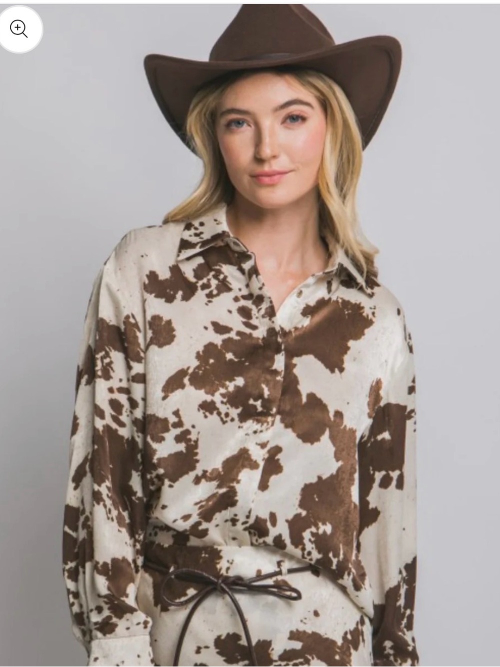 Cow Print Button-Up Blouse in Brown and Cream
